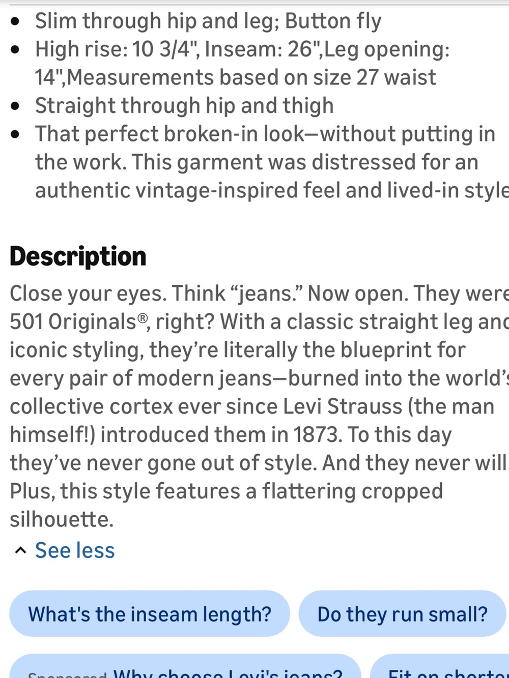 NWT Levi’s Womens 501 Jeans - Picture 7 of 7